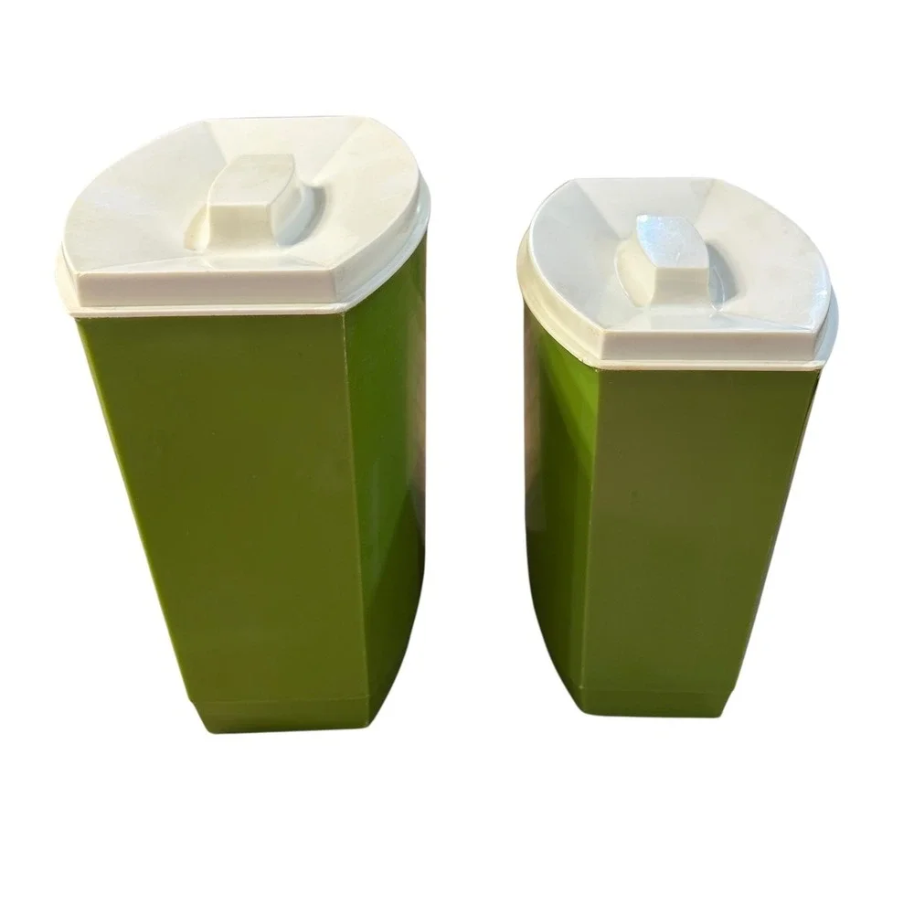 Vintage Mod Avocado Green Canister Set 1970s Retro Floral Kitchen‎ Decor